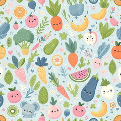 fruit and vegetables themed  Colorful cute baby and children patterns