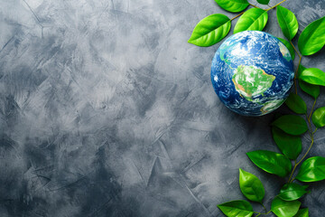 Green planet earth with grass texture on green background. Concept of eco-friendly and sustainable...