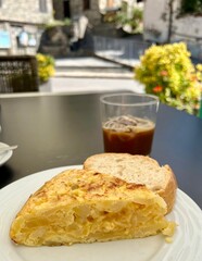 Spanish omelette on a dish (traditional Spanish food)