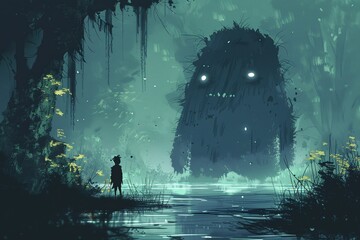  Giant ghost in the swamp of the black slime, digital art style, illustration painting - obrazy, fototapety, plakaty