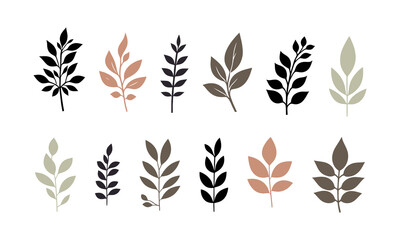 Set of branches leaves silhouette of plants, leaves, and vector illustration - obrazy, fototapety, plakaty