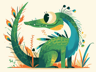 Fototapeta premium A cartoon dragon with a green body