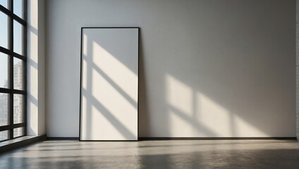 Blank white wall mockup in sunny modern empty gallery