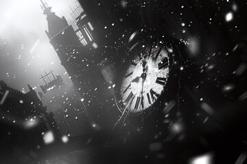 The concept and illustration of time passing by, black and white color. Abstract illustration of time