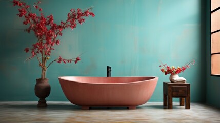 Freestanding Stone Bathtub with a Matte Exterior and Glossy Interior