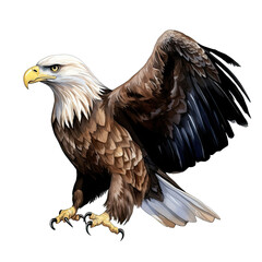 Obraz premium AI-generated watercolor flying Eagle clip art illustration. Isolated elements on a white background.