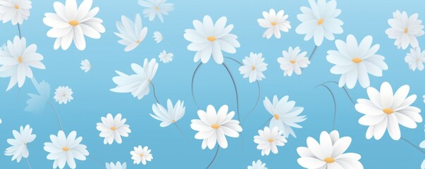 Fototapeta na wymiar Sky Blue and white daisy pattern, hand draw, simple line, flower floral spring summer background design with copy space for text or photo backdrop 