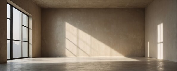 Obraz premium Minimal abstract light beige background for product presentation, Shadow and light from windows on plaster wall
