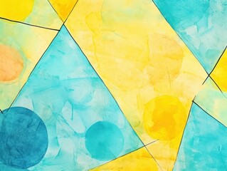 Sky Blue and yellow pastel colored simple geometric pattern, colorful expressionism with copy space background, child's drawing, sketch 