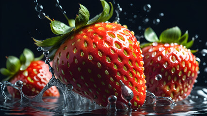 Juicy Strawberries, Crystal-clear Water, and Glistening Droplets