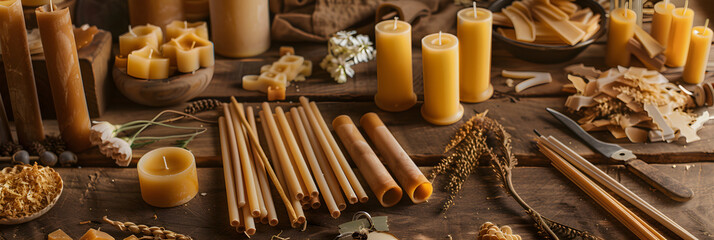 Art of Homemade Candlemaking: Beeswax Rolls, Colored Wax Blocks, Molds and Wick Collection - obrazy, fototapety, plakaty