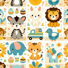Animal themed Colorful cute baby and children patterns