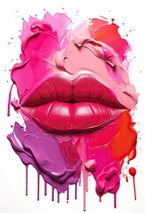 Watercolor Valentine's Day vector, illustration isolated on white background, lips isolated on white background.