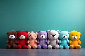 Children's teddy bears on a blue background. The concept of childhood. Generated by And.