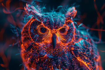 Immerse yourself in the ethereal world of nature with a mesmerizing wireframe visualization set against a glowing translucent background, featuring the majestic presence of an owl