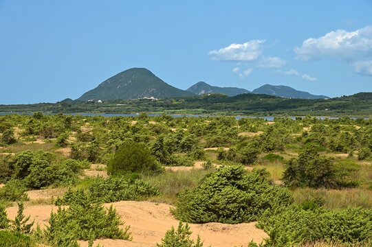 Beautiful landscape with nature. Concept for travel and summer vacation. Greece-island of Corfu. Korission Lagoon