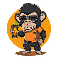 Fototapeta premium t-shirt design of a cartoon monkey with sunglasses