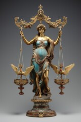 Fototapeta na wymiar A gilded bronze and champleve enamel figure of Justitia