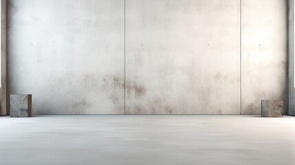 Simple and elegant empty room with white concrete walls and wooden floor