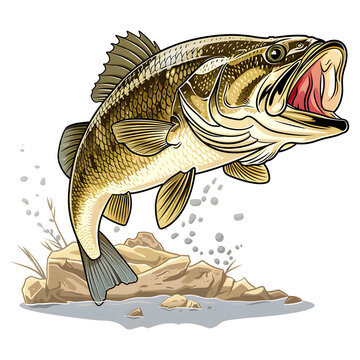 Big bass fish cartoon vector for tshirt design isolated on transparent background