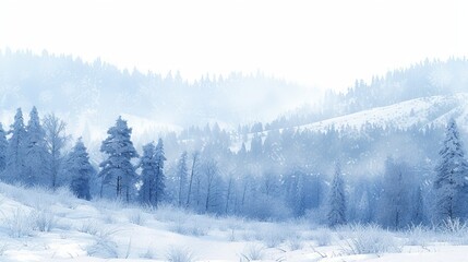 Snow-covered pine trees on a hillside