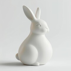 White plaster figurine of a rabbit isolated on light background. Decor for home. A piece of interior.