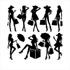 Women silhouettes with shopping bags. Shopping girl vector silhouette vector illustration