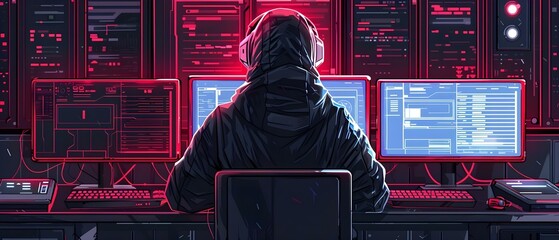 Silent Infiltration: A Hacker's Digital Heist. Concept Hacker Techniques, Cybersecurity Threats, Social Engineering, Data Breaches - obrazy, fototapety, plakaty