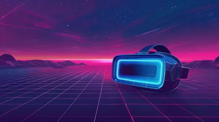 Verduisterende gordijnen Violet Sleek 3D virtual reality headset icon digital landscape background