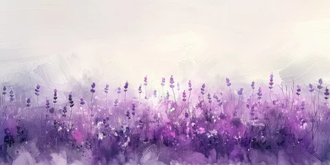 Deurstickers Beautiful Lavender Flowers Painting with Copy Space on White Background © SHOTPRIME STUDIO