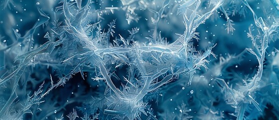 A detailed 3D render of a microscopic view of ice fibers intertwining with seaweed threads on the texture of a shirt