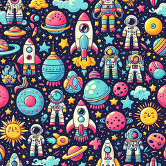 Space themed colorful cute baby and children patterns
