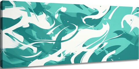 Fototapeta na wymiar Teal and white flat digital illustration canvas with abstract graffiti and copy space for text background pattern 