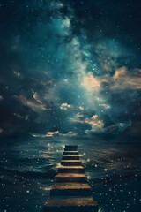 Staircase to the Celestial Expanse:A Metaphorical Journey of Ambition Reaching Beyond the Stars - obrazy, fototapety, plakaty