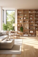 Bright and Airy Living Room With Large Windows and a Wood Bookshelf