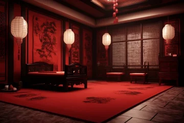 Schilderijen op glas Empty classic red chinese room © Pixel Alchemy