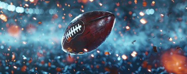 A 3D football icon showing a pigskin in flight with a spiraling motion - obrazy, fototapety, plakaty
