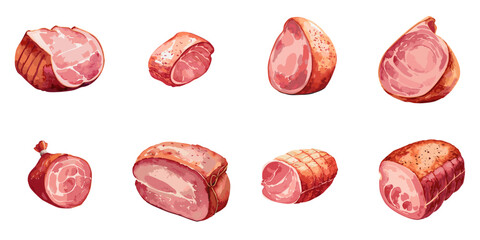 Vector illustration of multiple hams in watercolor style