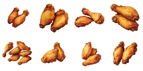 Vector illustration of multiple fried chicken wings in watercolor style - obrazy, fototapety, plakaty