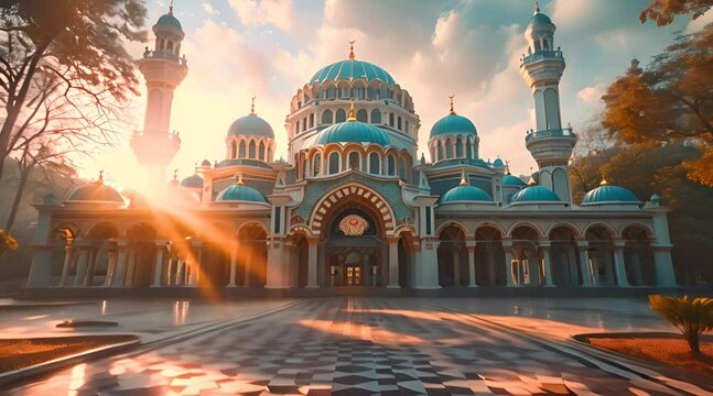 grand mosque with beautiful views of sky clouds