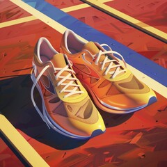 An icon featuring a pair of 3D running shoes with hyper-realistic materials and textures