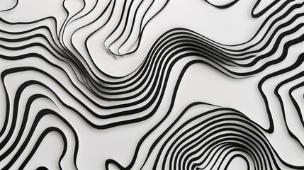Black and White Wavy Lines Abstract Art Background
