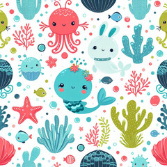 sea themed colorful cute baby and children patterns
