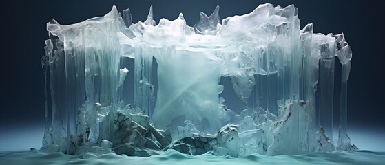 An artistic illustration of a shirt frozen within an iceberg, with seaweed accents visible through the translucent ice - obrazy, fototapety, plakaty