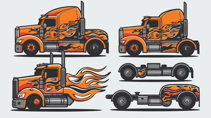 Truck and car decal design vector kit 2d flat carto