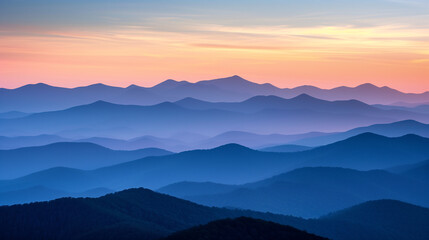 Tranquil Dawn Mountain Range with Soft Pink and Blue Gradient Sky