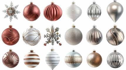 An assorted collection of Christmas ornaments isolated on a white background. Set of design elements.