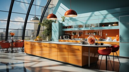 Retro futuristic kitchen interior design