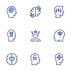 Mindfulness icon set. Duo tone icon collection. Editable stroke, mindfulness, growth, expectation, openminded, confused, openmind, strategic, emotion, selfcontrol.