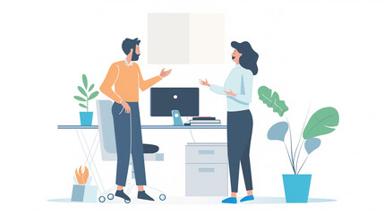 Modern Office Setting with Casual Business Conversation Illustration